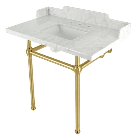 Kingston Brass 36 Carrara Marble Console Sink with Brass Legs, Marble WhiteBrushed Brass LMS36MBSQ7